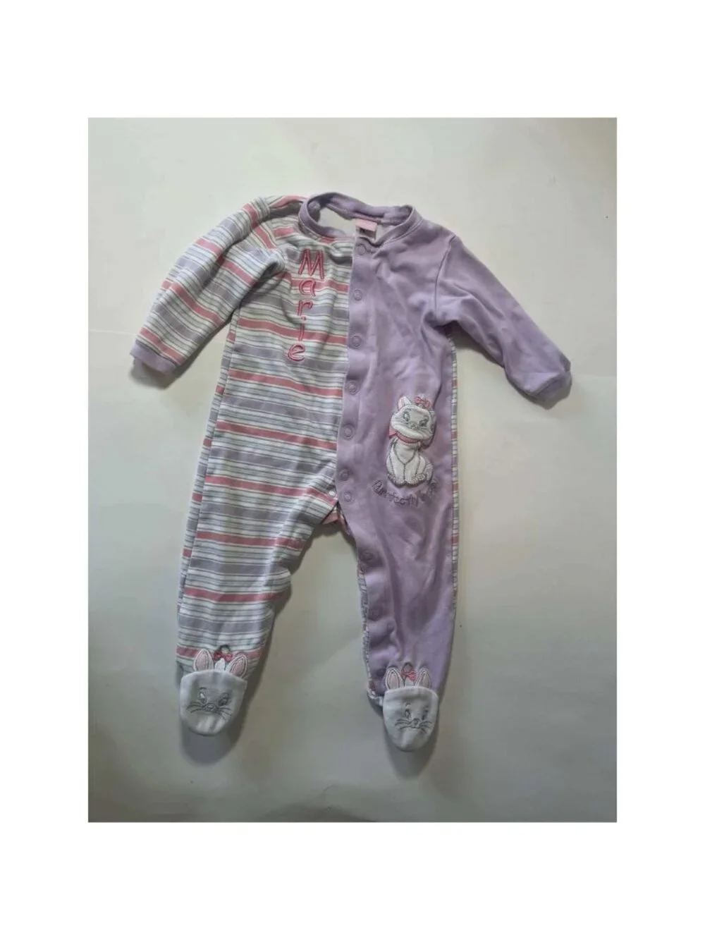 Disney Baby Marie Aristocats Footed Sleeper Purple Striped 12M One Piece Pajamas